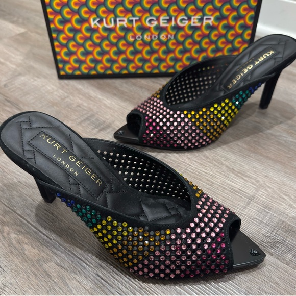 Kurt Geiger Regent Point Rainbow Embellished Crystal Ombré Mule Heels - Picture 4 of 16